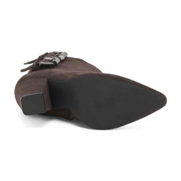 REBECCA MINKOFF Suede Mid Rise Heeled Buckle Boots - Picture 3 of 3